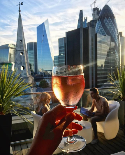 The rooftop terrace at Jin Bo Law Skybar is perfect for a wine with a view. Photo: Instagram @londoneronthego