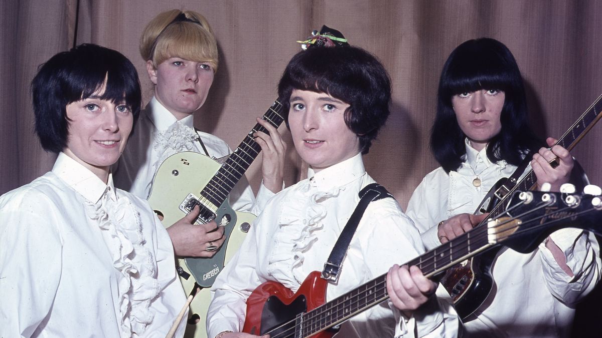  L-R Sylvia Saunders, Pamela Birch, Mary McGlory and Valerie Gell of Liverpool band The Liverbirds pose for a group portrait c 1964 in Hamburg. 