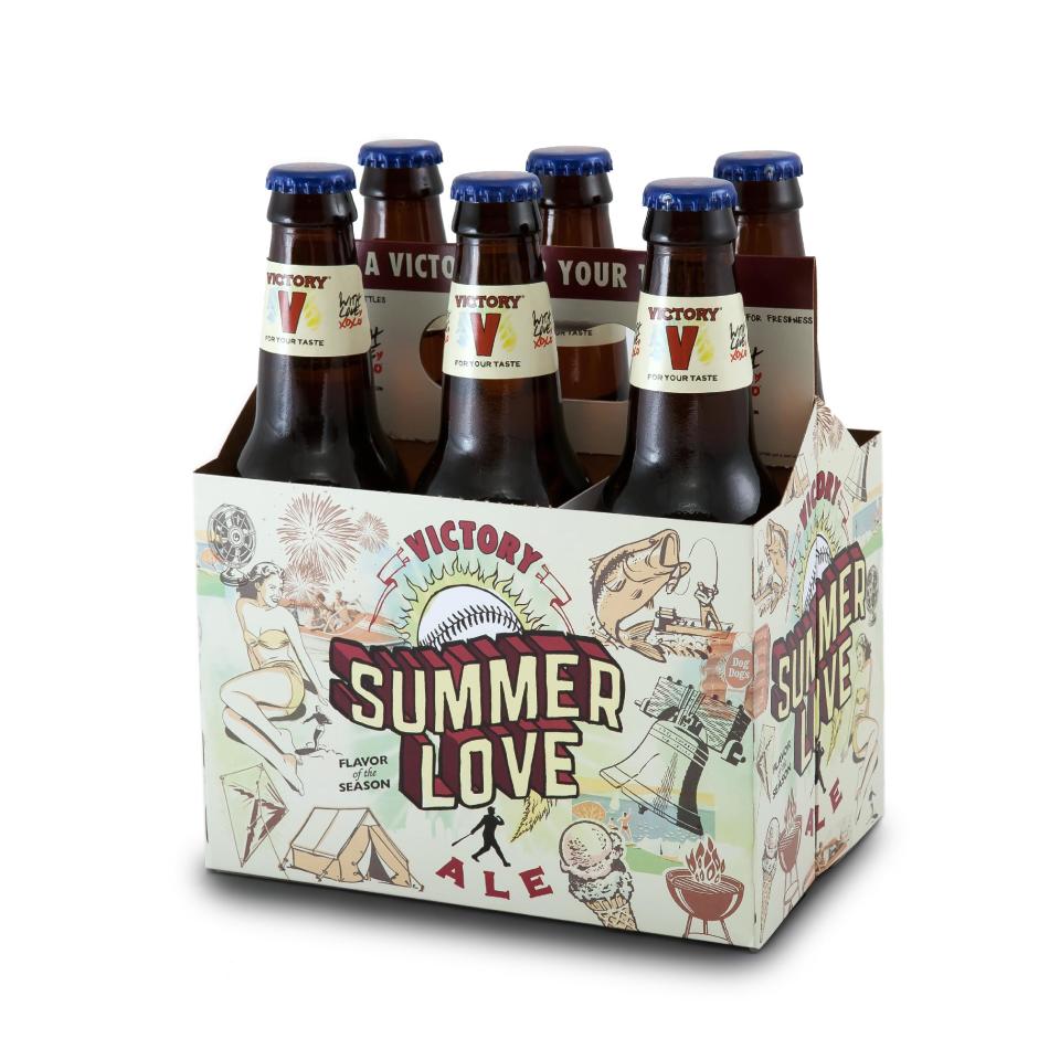 In this May 25, 2011 publicity photo provided by Victory Brewing Company, a Summer Love ale six-pack carrier is shown in Wilmington, Del. (AP Photo/Victory Brewing Company, Jessica Bratton)