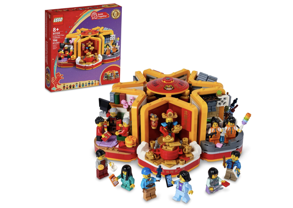 LEGO Lunar New Year Traditions 80108 Building Kit; Gift Toy for Kids Aged 8 and Up; Building Set Featuring 6 Festive Scenes and 12 Minifigures, Including The God of Wealth (1,066 Pieces) (Photo: Amazon)