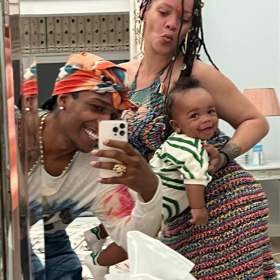 ASAP, Rihanna and their baby son RZA smiling in a candid mirror selfie