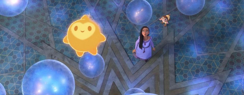 In Walt Disney Animation Studios’ epic musical “Wish,” Asha (voice of Ariana DeBose) and her pajama-wearing pet goat, Valentino (voice of Alan Tudyk), live in the magical kingdom of Rosas, where wishes really do come true. © 2023 Disney. All Rights Reserved.