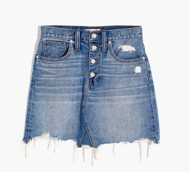 Madewell Rigid Denim Mini Skirt, $79.50, <a href="https://rstyle.me/+UEyBLJiS2fCraT96z_3OLw" rel="nofollow noopener" target="_blank" data-ylk="slk:available here;elm:context_link;itc:0;sec:content-canvas" class="link ">available here</a>.