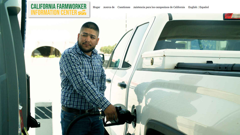 The California Farmworker Information Center’s website directs workers to nonprofits that can help apply for federal aid. The center is funded by major agricultural groups.