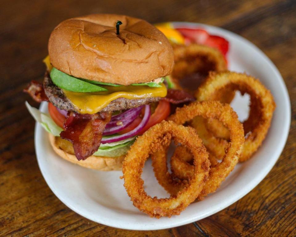 The Billy Burger at Sea Shanty in Cayucos includes onions rings and avocado. The restaurant is celebrating its 40th anniversary under owners Bill Shea and Carol Kramer.