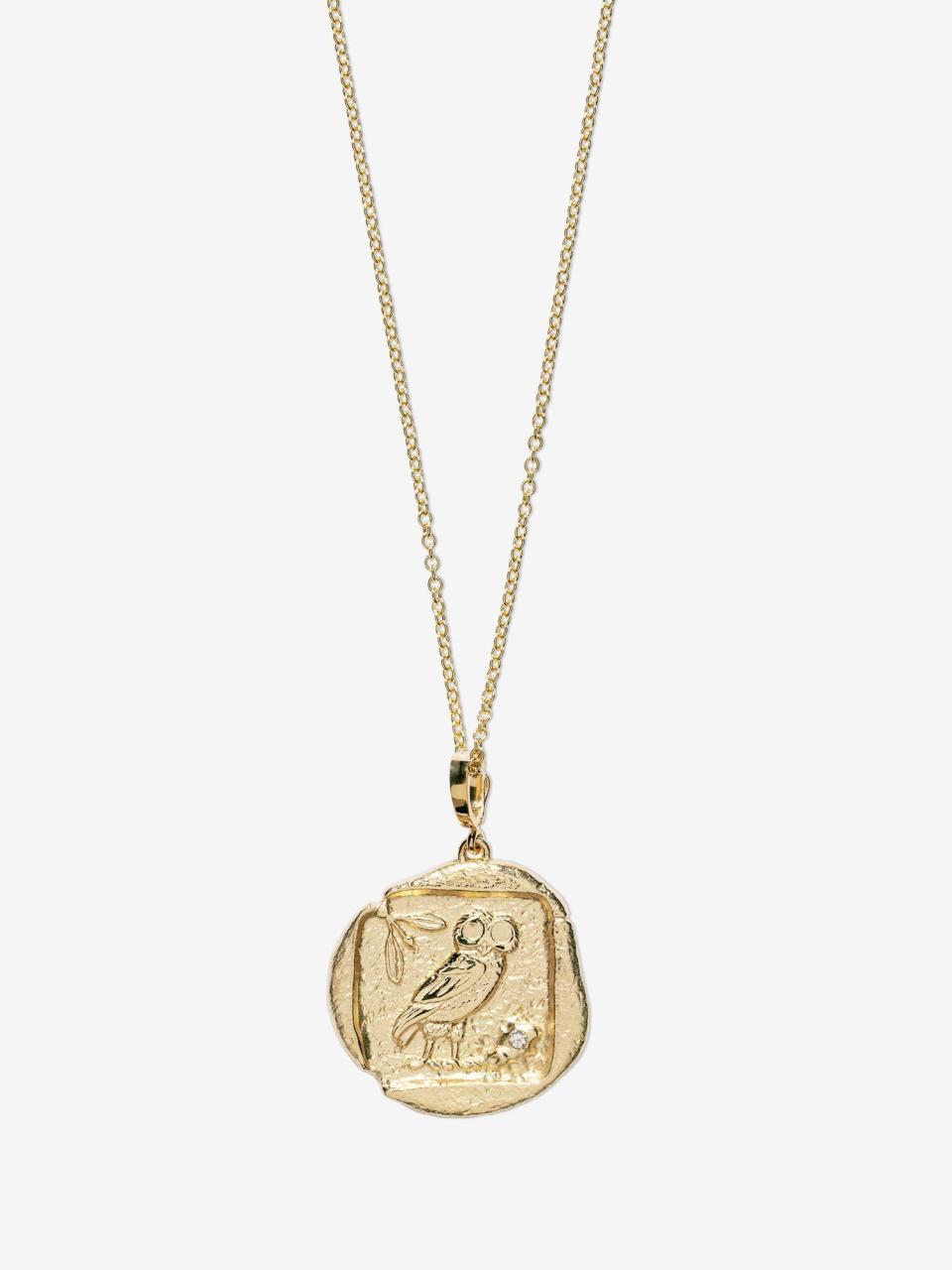 12) Owl of Athena Small Diamond Coin Necklace