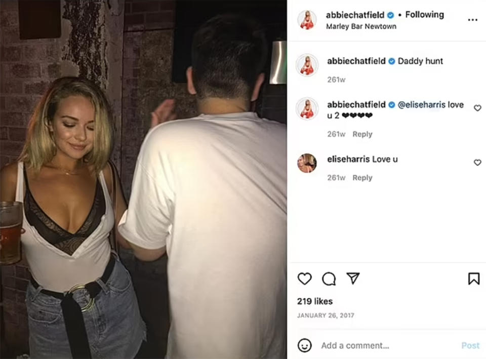 A screenshot of an Instagram post showing Abbie Chatfield dancing at a bar on Australia Day in 2017. Photo: Instagram/abbiechatfield.