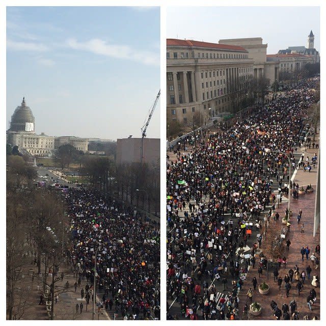 Protesters march down Pennsylvania Avenue in Washington, D.C.