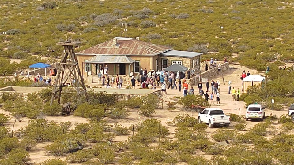 Visitors tour the Trinity Site on October 21. - Jim Cutler/White Sands Test Center Material Test Directorate