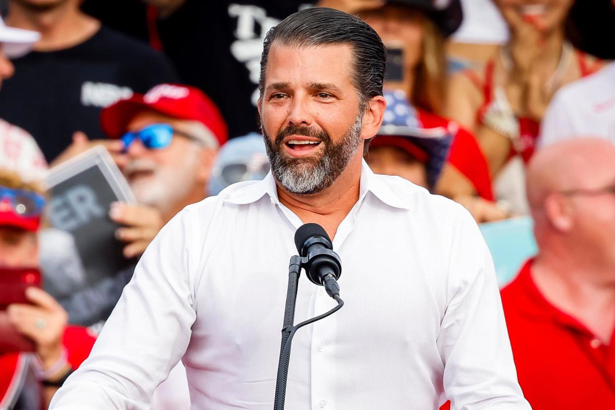 <span>Donald Trump Jr speaks at a campaign event for his father in Miami on 9 July 2024.</span><span>Photograph: Eva Marie Uzcategui/Bloomberg via Getty Images</span>