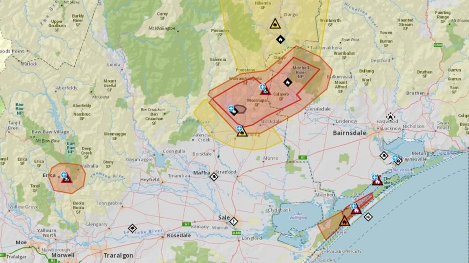 Six bush and grass fires were out of control in southeast Victoria. Picture: Vic Emergency