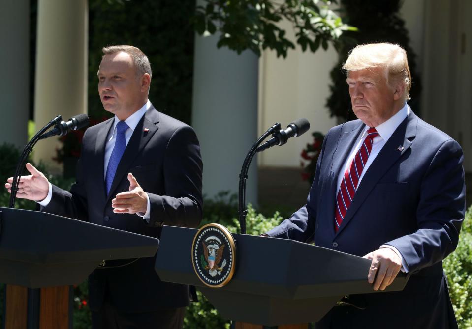 Donald Trump has floated the idea of establishing a US military base in Poland – a move that would be seen as a stark provocation by Russia – that Warsaw has offered to name after him.Some Polish politicians have long sought a more permanent presence of the US military in their country, and lobbying for such has increased since Russia’s 2014 annexation of the Crimea. Last year, at a meeting with the US leader, Polish president Andrzej Duda offered to name any permanent facility “Fort Trump”.At at meeting at the White House with Mr Duda on Wednesday, at which the US and Poland signed a defence cooperation declaration and agreed the sale of 30 fighter jets, Mr Trump said it was possible the US would send additional troops, possibly shifting some from Germany. He was also asked about a US base.“We haven’t totally made up the decision,” he said. “We haven’t finalised anything. But the facility itself would be world class.” He added: “There would be no additional troops to Europe. We’d be moving them from another location.”On Wednesday morning, Mr Trump also pondered Poland’s geographic location, and its place in history“They get hurt, unfortunately, too often, right? Too often,” he said. “They are in the middle of everything. When bad things happen, it seems Poland is the first one that is in there and it is unfortunate.”When the two men met last year, Mr Duda had offered to name any base after the US president, at which pointed Mr Trump nodded. Asked about the possibility of a Fort Trump on Wednesday, Mr Trump suggested such a name might not be universally popular.“Well, that’s up to them. I have nothing to do with naming it,” he said, when asked about the name. “That’s all I need, ‘Fort Trump’. You people would have a field day with that.”Since 2014, the US has again been increasing military activity in Europe in concert with Nato allies, the Associated Press said. That included stationing four multinational battalion-size battle groups in alliance members Poland, Estonia, Latvia and Lithuania, led by the US. Britain, Canada and Germany. Ahead of the meeting, Polish had been accused of backsliding on its commitment to democracy, as it has clashed repeatedly with the EU, over a series of incidents, including a crackdown on the independent judiciary and the free press.Asked if he was worried about Poland’s commitment to democracy, Mr Trump said he was “not concerned”.Later in the Rose Garden, at a joint press conference, Mr Duda said it would be up to the US how many additional troops it sent. He also rejected concerns that democracy was under assault.“Today we signed a declaration of defence cooperation,” he said. “This is very important.”