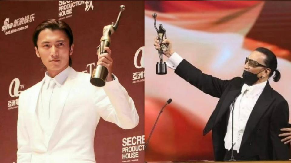 謝霆鋒與謝賢成為香港電影金像獎史上，唯一一對拿下影帝的父子。（圖／翻攝自邱vvvvvv微博）
