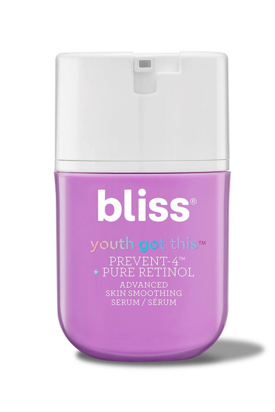 5) Bliss Youth Got This Prevent-4 + Pure Retinol Advanced Skin Smoothing Serum