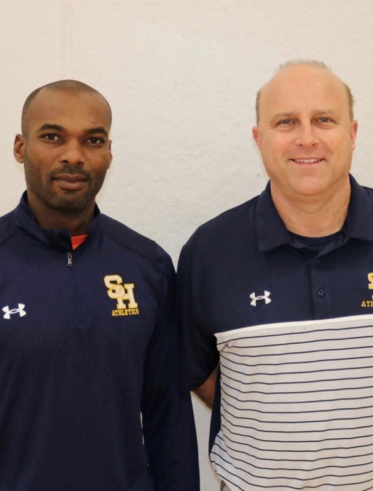 Mike Combs, right, is the head boys soccer coach at Seven Hills, with former UC and FC Cincinnati standout Omar Cummings, left, as an assistant.