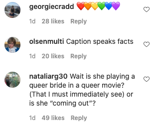 The actor's fans were left wondering about her sexuality. Photo: Instagram/emmalouisecorrin.