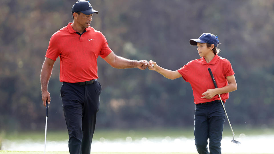 Tiger Woods and son Charlie, pictured here in action at the PNC Championship.