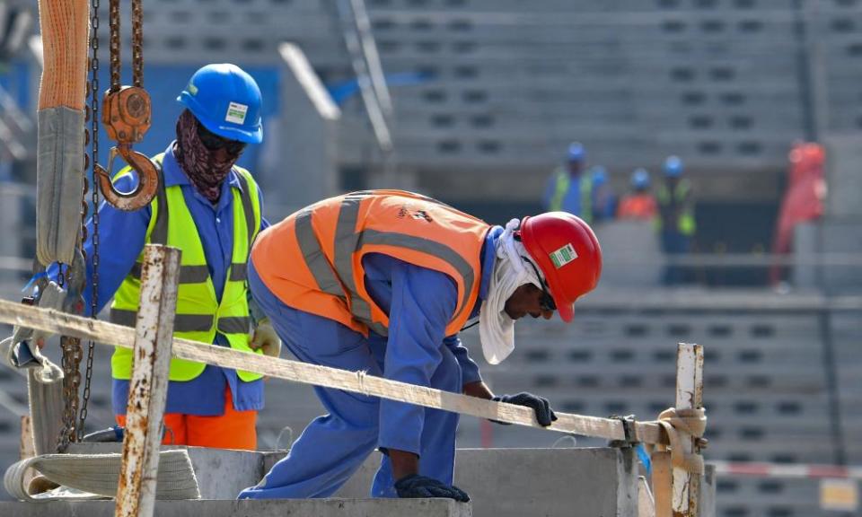 Construction workers at Lusail Stadium in 2019