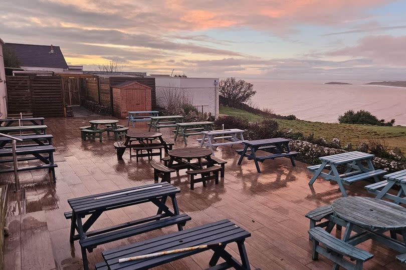 The beautiful view of Rhossili Bay from The View coffeeshop-restaurant