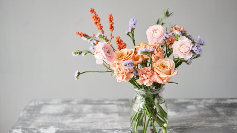 bouquet of flowers in jar