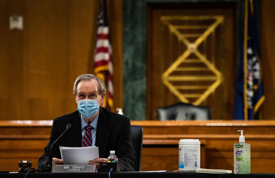 Chairman, US Senator Mike Crapo, (R-ID), speaks during a Senate Banking, Housing, and Urban Affairs Committee nominations hearing on Capitol Hill in Washington, DC on May 5, 2020. (Photo by Salwan Georges / POOL / AFP) (Photo by SALWAN GEORGES/POOL/AFP via Getty Images)