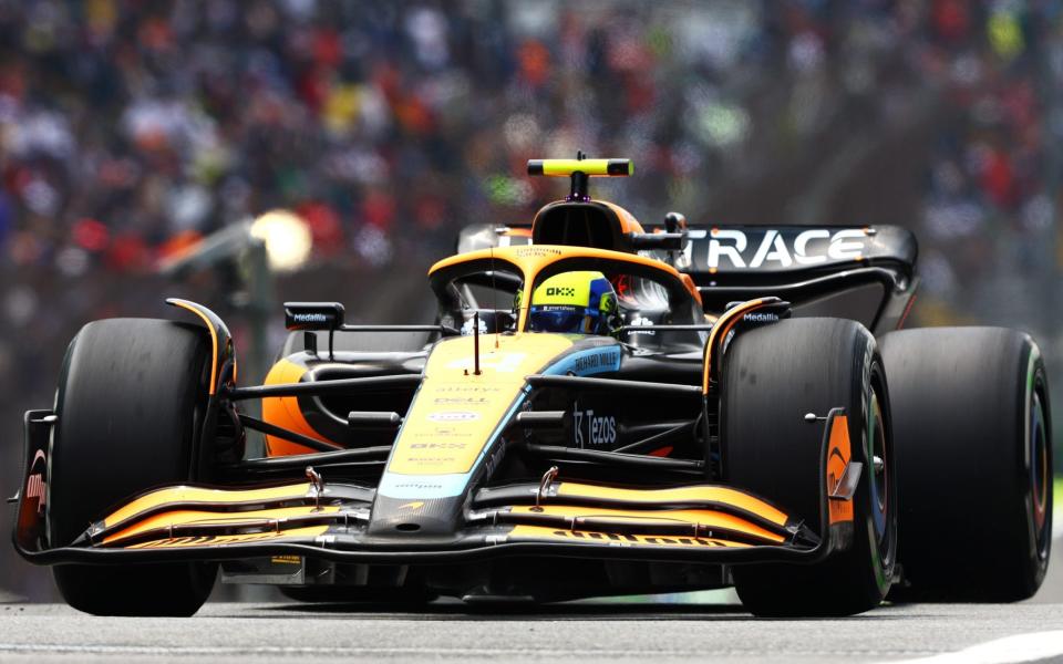 Lando Norris of Great Britain driving the (4) McLaren MCL36 Mercedes in the Pitlane during practice ahead of the F1 Grand Prix of Brazil at Autodromo Jose Carlos Pace on November 11, 2022 in Sao Paulo, Brazil - Mark Thompson/Getty Images