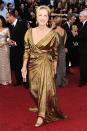 <p>Lanvin was always a go-to for Meryl Streep, and this gilded number was quite bold for the actress who always took a minimal approach to style. Streep also took home the gold for <em>The Iron Lady</em> that year. </p>