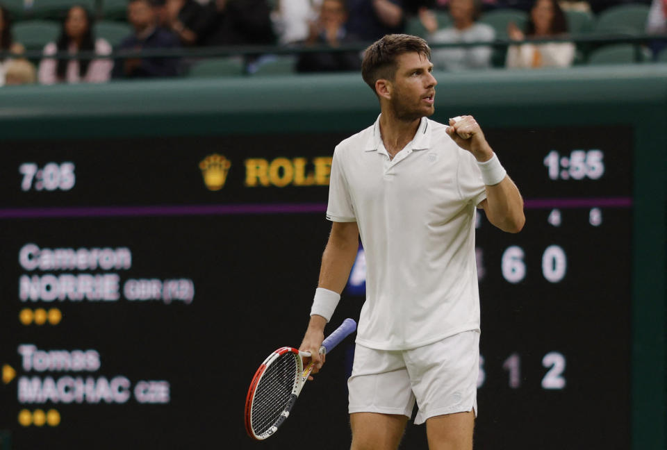 Britain’s Cameron Norrie reacts during his first round match against Czech Republic Tomas Machac (Reuters via Beat Media Group subscription)