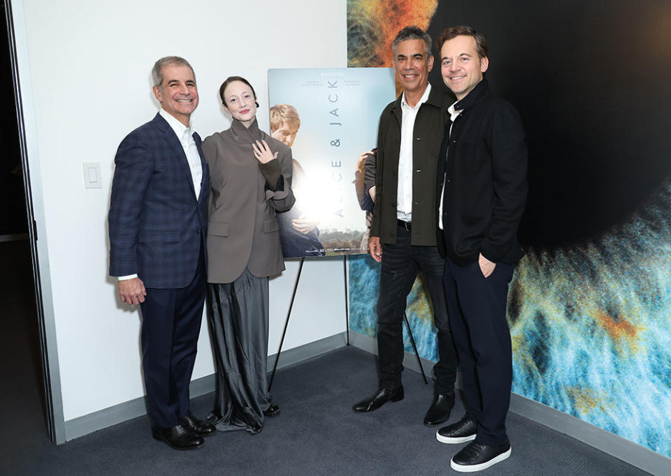 (L-R) Victor Levin, Andrea Riseborough, Michael London and Lorenzo De Maio