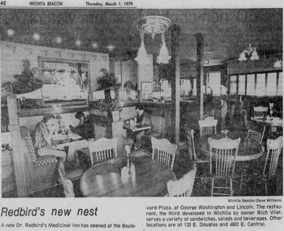 A photo of the interior of the Dr. Redbird’s Medicinal Inn at Boulevard Plaza taken in 1979 and published in the Wichita Beacon