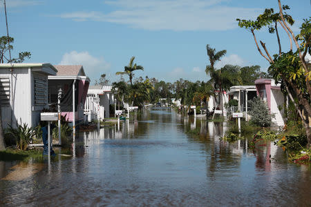 Property damage is seen at a mobile home park after Hurricane Irma in Naples, Florida, U.S. September 11, 2017 REUTERS/Stephen Yang