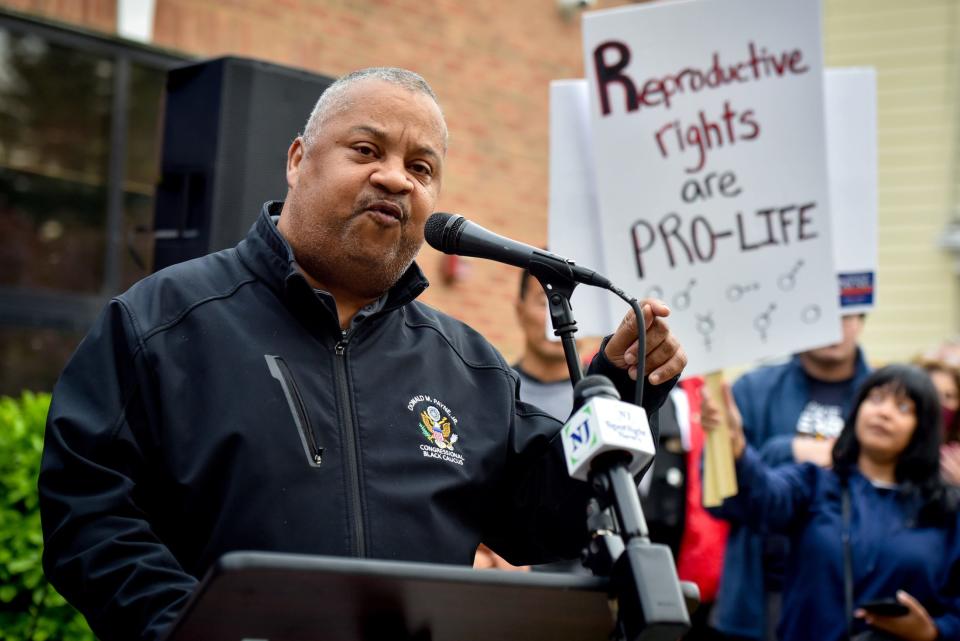 Congressman Donald Payne Jr. (D-NJ 10th district) speaks during a Ban Off Our Bodies Rally, is held outside of the Montclair Planned Parenthood on N. Fullerton Ave. in Montclair, NJ on May 3, 2022.