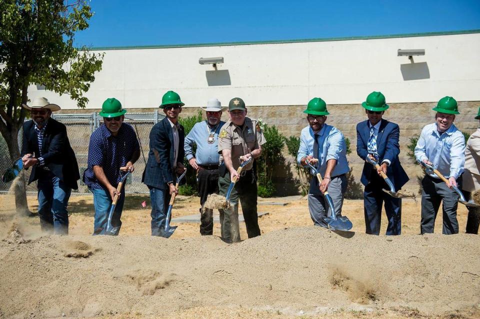 Elected officials and law enforcement members break ground on a two-phase construction project to upgrade the John Latorraca Correctional Center located off of Sandy Mush Road in Merced County, Calif., on Tuesday, Sept. 19, 2023.