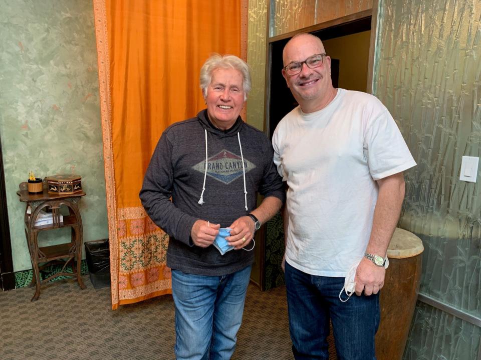 Martin Sheen, narrator of the documentary "Downwind," with the film's co-director Mark Shapiro in 2022 in Los Angeles.