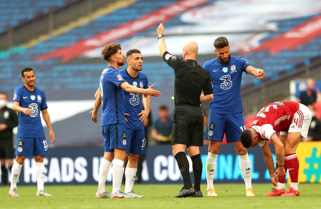 Chelsea’s Mateo Kovacic (second left) saw red 