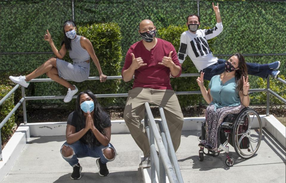 UCB performers, from left, Shukri R. Abdi, Laci Mosley, Colton Dunn, Joey Clift and Santina Muha