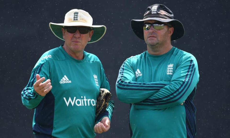 England’s head coach Trevor Bayliss, left, and his assistant Paul Farbrace.