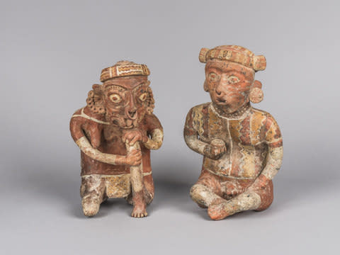 Male and Female Ancestor Figures. Mexico, Nayarit, 300 BCE– 300 CE. Painted ceramic.  - Credit: Collection of Mingei International Museum, gift of Fred and Barbara Meiers.