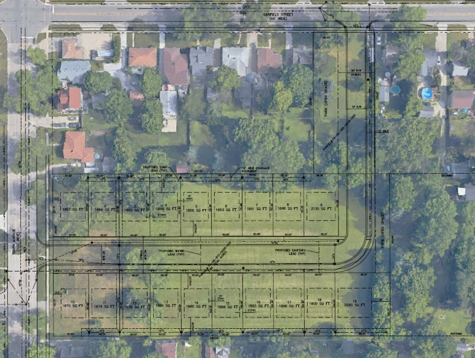 The preliminary site plan shows Port Huron's proposal for property at 2706 10th Ave,. previously owned by St. Clair County, roads would be build from 10th and Garfield Street and that it would support room for 19 new homes, ranging in size between 1,800 and 2,500 square feet. One home is now fully built with five total potentially in progress this summer.