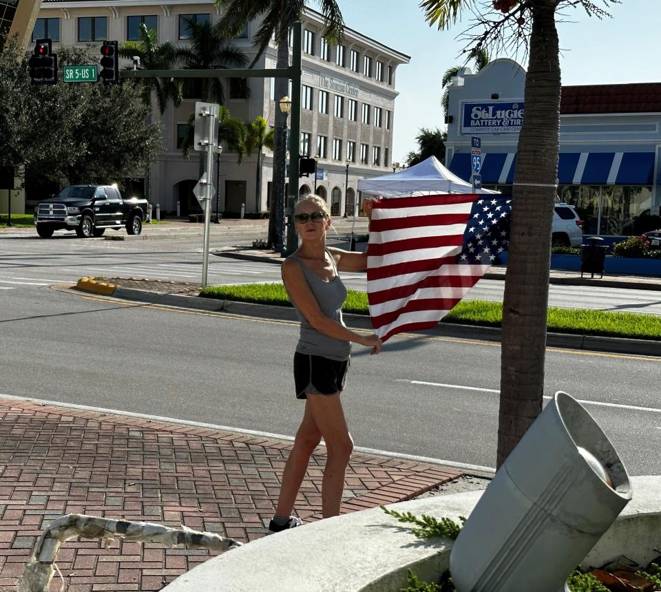 Christine Scott, of Deerfield Beach, said she joined demonstrators in front of the Alto Lee Adams Sr. U.S. Courthouse the morning of Aug. 10, 2023, spontaneously, as she was in Fort Pierce on a personal matter