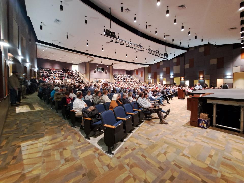 Cape Henlopen High School's auditorium was packed for a Dec. 2022 meeting about the proposed restaurant at Cape Henlopen State Park.