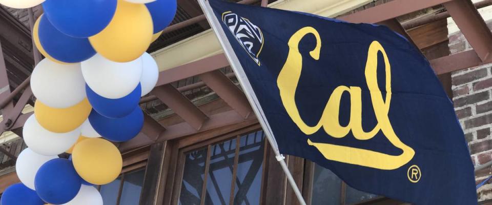 University of California Berkeley flag on restaurant