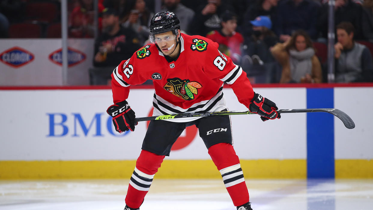 Chicago Blackhawks defenseman Caleb Jones allegedly had his car stolen while out for dinner last month. (Photo by Melissa Tamez/Icon Sportswire via Getty Images)