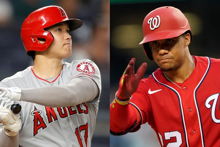 Angels star Shohei Ohtani, left, and Washington Nationals star Juan Soto.