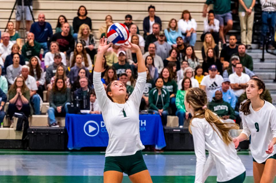 Dartmouth's Lauren Augusto sets up an outside hitter.