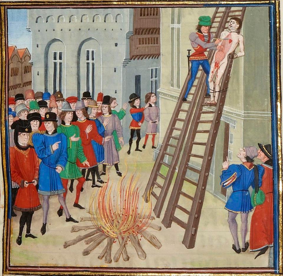 Illustration of the execution of Hugh the Younger Despenser, from a manuscript of Froissart (Bibliotheque Nationale MS France)