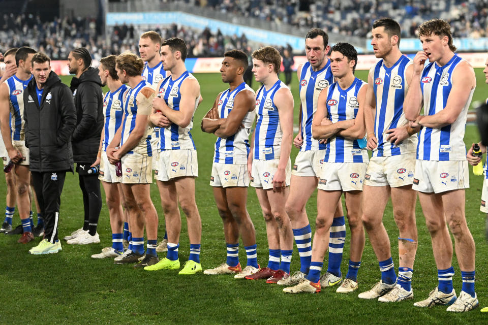 North Melbourne players, pictured here after their loss to Geelong.