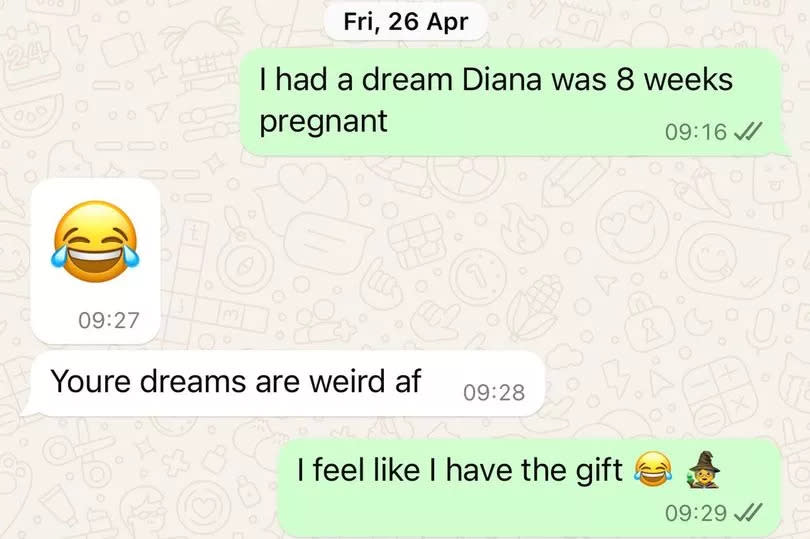 The first text which Caoimhe sent Michael after she dreamt Diana was pregnant