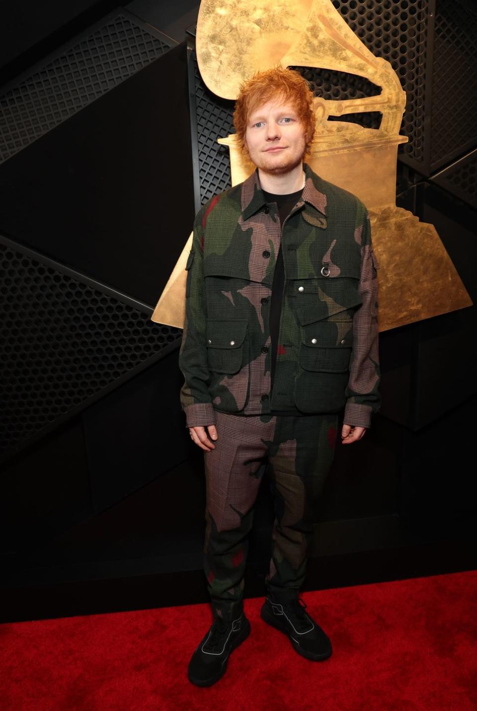 ed sheeran on 66th grammy awards red carpet