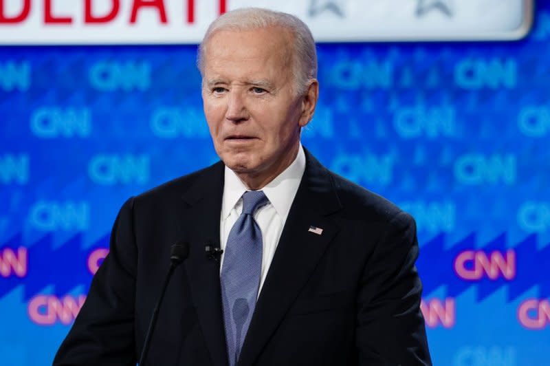 President Joe Biden during a break at the CNN presidential election debate against former President Donald Trump in Atlanta, Georgia on June 27. Photo by Elijah Nouvelage/UPI